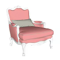 Elegant Pink Single Sofa With White Carved Frame And Light Gray Cushion 3d model
