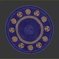 Round Blue Home Living Rug With Yellow Decorative Patterns And Intricate Design