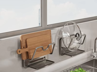 Wall Mounted Cutting Board And Pot Lid Holders For Kitchen Sink Area Organization 3d model
