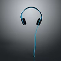 Black Computer Headset With Blue Cable And Gray Background Design