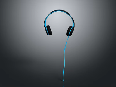 Black Computer Headset With Blue Cable And Gray Background Design 3d model