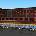 Traditional Commercial Complex Architectural Design With Ground Floor Shops Lantern Decorations And Parking Area