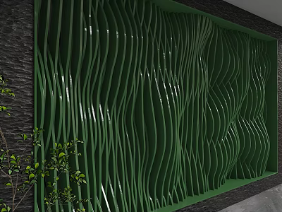 Green Wavy Textured Feature Wall In Modern Interior Glossy Design 3d model