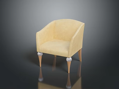 Elegant Cream Colored Armchair With Wooden Legs And Silver Accents 3d model