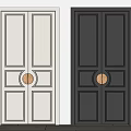 Stylish Double Doors With Light And Dark Color And Brass Round Knobs Design 3d model