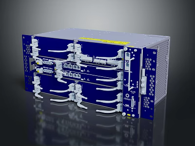 Modern Office Cabinet With Blue Panel White Connectors And CISCO Logo 3d model
