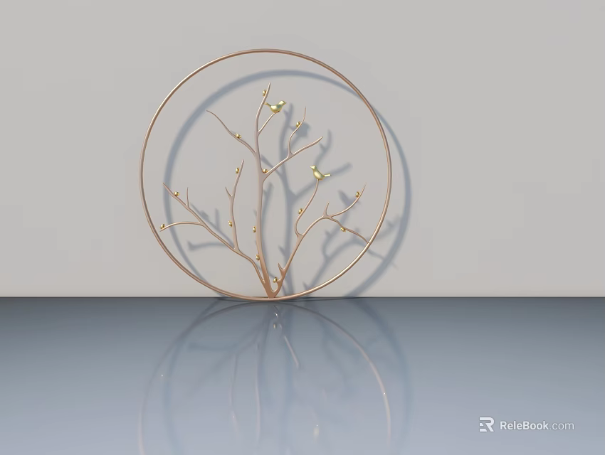 Modern Hinged Door Design With Metal Frame Decorative Branches And Yellow Flowers 3d model 