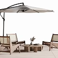 Modern Outdoor Tables And Chairs Set With Round Wooden Table Woven Chairs And Sunshade Umbrella
