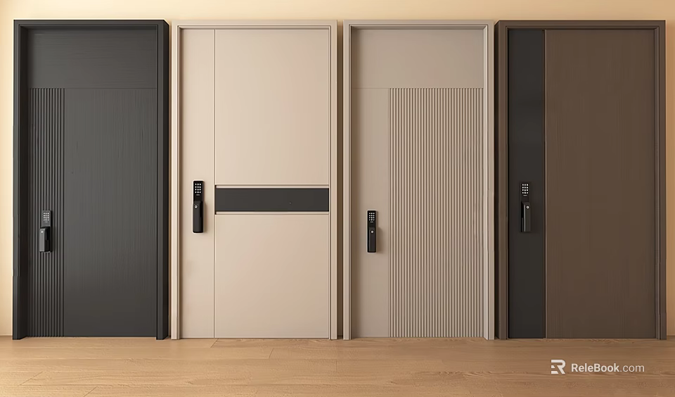 Modern Security Doors With Various Designs Different Colors And Handle Lock Details 3d model