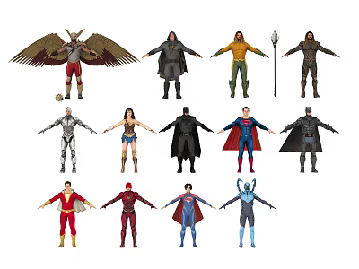 Game and Movie Character Action Figures Featuring Diverse Costumes and Poses 3d model