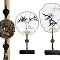 Traditional Ornament Decorative Set Featuring Bamboo Leaf Pattern Fans Base Stands And Hanging Ornament