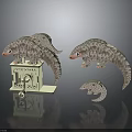 Three Armadillos Interacting With Conservation Data Device For Wildlife Protection