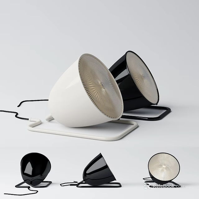 Modern White And Black Table Lamps With Square Base And Mesh Shades 3d model 