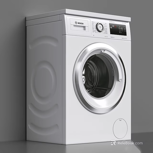 Bosch White Front Loading Washing Machine Featuring Digital Control Panel And Modern Design 3d model 
