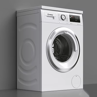 Bosch White Front Loading Washing Machine Featuring Digital Control Panel And Modern Design 3d model