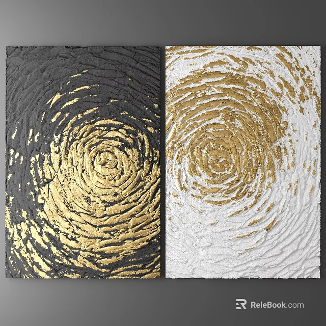 Wall Decor with Textured Spiral Pattern in Black Gold and White Background 3d model 
