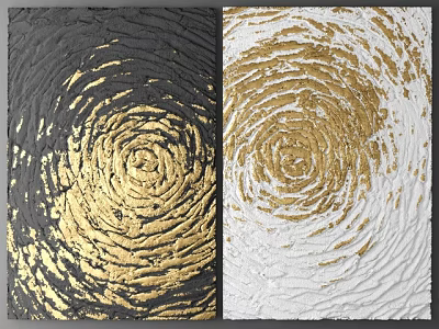Wall Decor with Textured Spiral Pattern in Black Gold and White Background 3d model