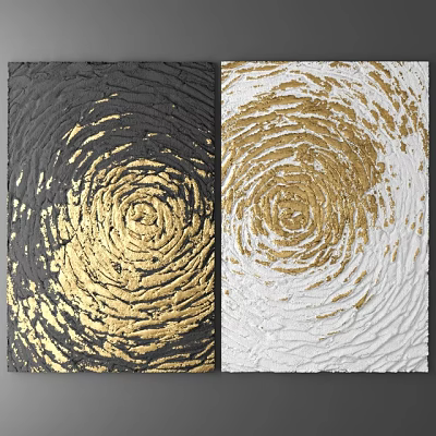 Wall Decor with Textured Spiral Pattern in Black Gold and White Background 3d model
