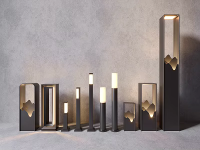 Modern Outdoor Lights With Various Shapes And Different Heights For Exterior Decor 3d model