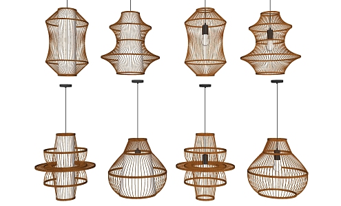 New Chinese Chandelier Bamboo Chandelier Combination 3d model