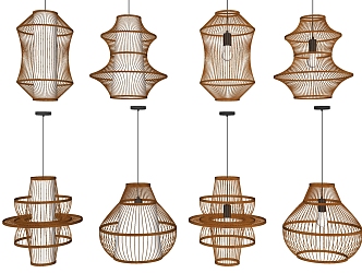 New Chinese Chandelier Bamboo Chandelier Combination 3d model