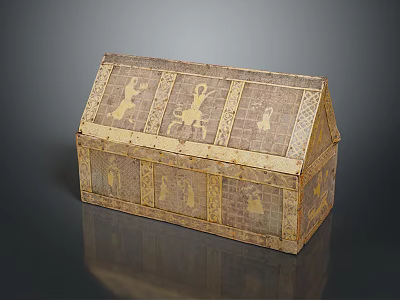 Gabled Decorative Box With Gold Animal Patterns And Intricate Carvings 3d model