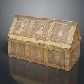 Gabled Decorative Box With Gold Animal Patterns And Intricate Carvings