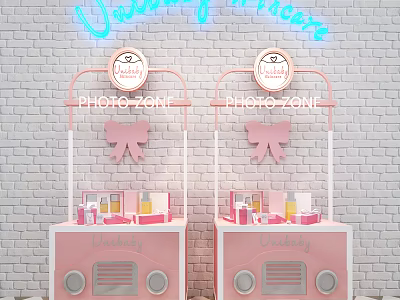 Pink Display Shelves with Bowknots Cosmetics and Photo Zone for Dainty Products 3d model