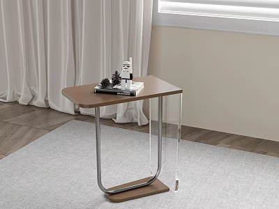 Modern Side Table With Brown Top Metal Legs Transparent Support And Books On Rug 3d model