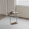 Modern Side Table With Brown Top Metal Legs Transparent Support And Books On Rug