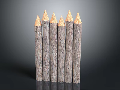 Wooden Pencils With Yellow Tips Natural Texture And Cylindrical Shape Arranged In Row 3d model