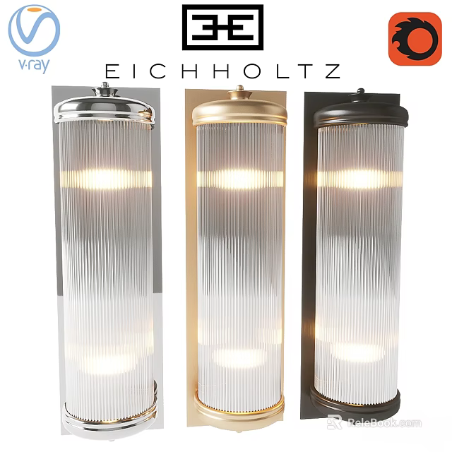 Eichholtz Wall Lamps in Silver Gold and Black with Ribbed Glass Shades and Illuminated Design 3d model 