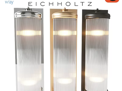 Eichholtz Wall Lamps in Silver Gold and Black with Ribbed Glass Shades and Illuminated Design 3d model