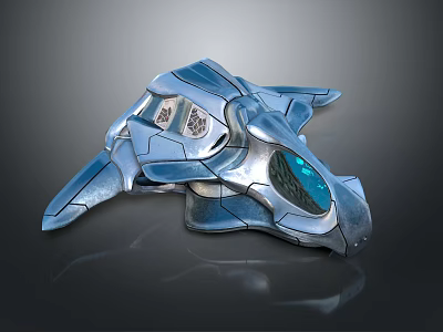 Futuristic Silver Blue Mechanical Device With Streamlined Armored Structure And Transparent Section 3d model