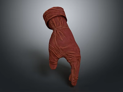 Brown Leather Glove With Stitched Seams And Rolled Cuff Design Detail 3d model
