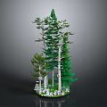 Various Green Trees With White Trunks And Different Heights Display Model Featuring Small White Elements 3d model