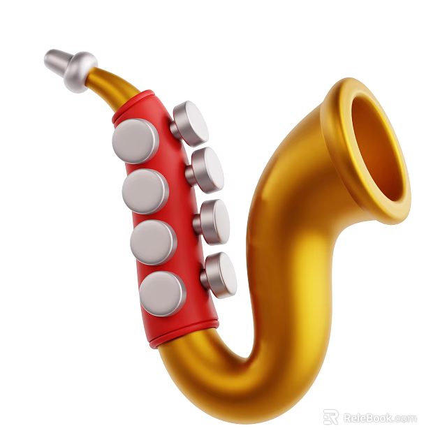 Musical Instrument Art Supplies Golden Saxophone With Red Accents And Silver Decorative Keys 3d model 