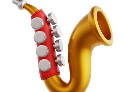 Musical Instrument Art Supplies Golden Saxophone With Red Accents And Silver Decorative Keys 3d model