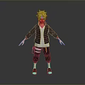 Man With Blonde Hair Dark Coat White Shirt Dark Pants Sandals And Blue Waist Pouch