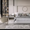 Modern Bedroom Double Bed With Large Window Mountain View Nightstand Chair And Rug
