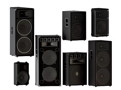 Black Home Audio Speakers With Various Sizes And Modern Designs 3d model