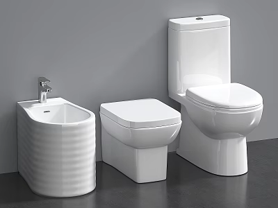 Modern White Ceramic Toilet With Bidet And Bathroom Fixtures Design 3d model