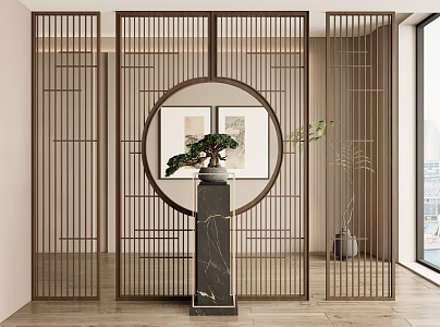 New Chinese Screen Wooden Screen Zen Screen 3d model