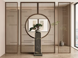 New Chinese Screen Wooden Screen Zen Screen 3d model