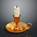 Elegant White Candle In Golden Candlestick Holder With Tray And Handle