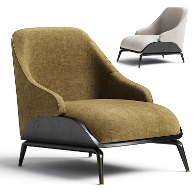 Modern Tan and Gray Leisure Chair with Curved Backrest Armrests and Black Legs 3d model