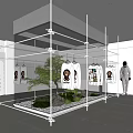 Modern Clothing Store With Glass Display Case T-shirts Mannequin Green Plant And Stones