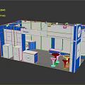 Epson Exhibition Booth With Blue And White Design Display Counters And Tables With Black Stools