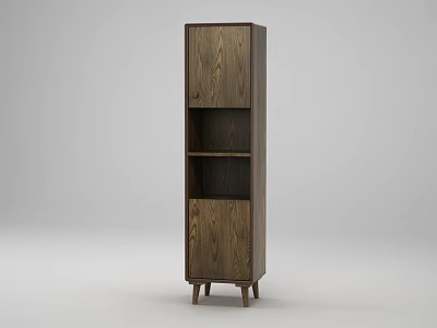 Tall Wooden Storage Cabinet With Open Shelves Thin Legs And Modern Home Organization Design 3d model