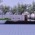 Modern Feature Wall Design With Stone Surface Green Trees And Paved Ground 3d model